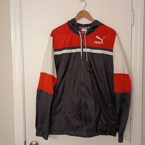Puma Vintage  Archive Logo Nylon Large Windbreaker Glanz Silky Shiny Red Black